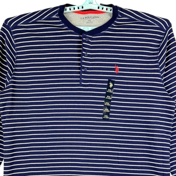 U.S. Polo Assn. Men's Pullover Navy/White Striped Henley Shirt Size XXL NWT - Picture 3 of 11
